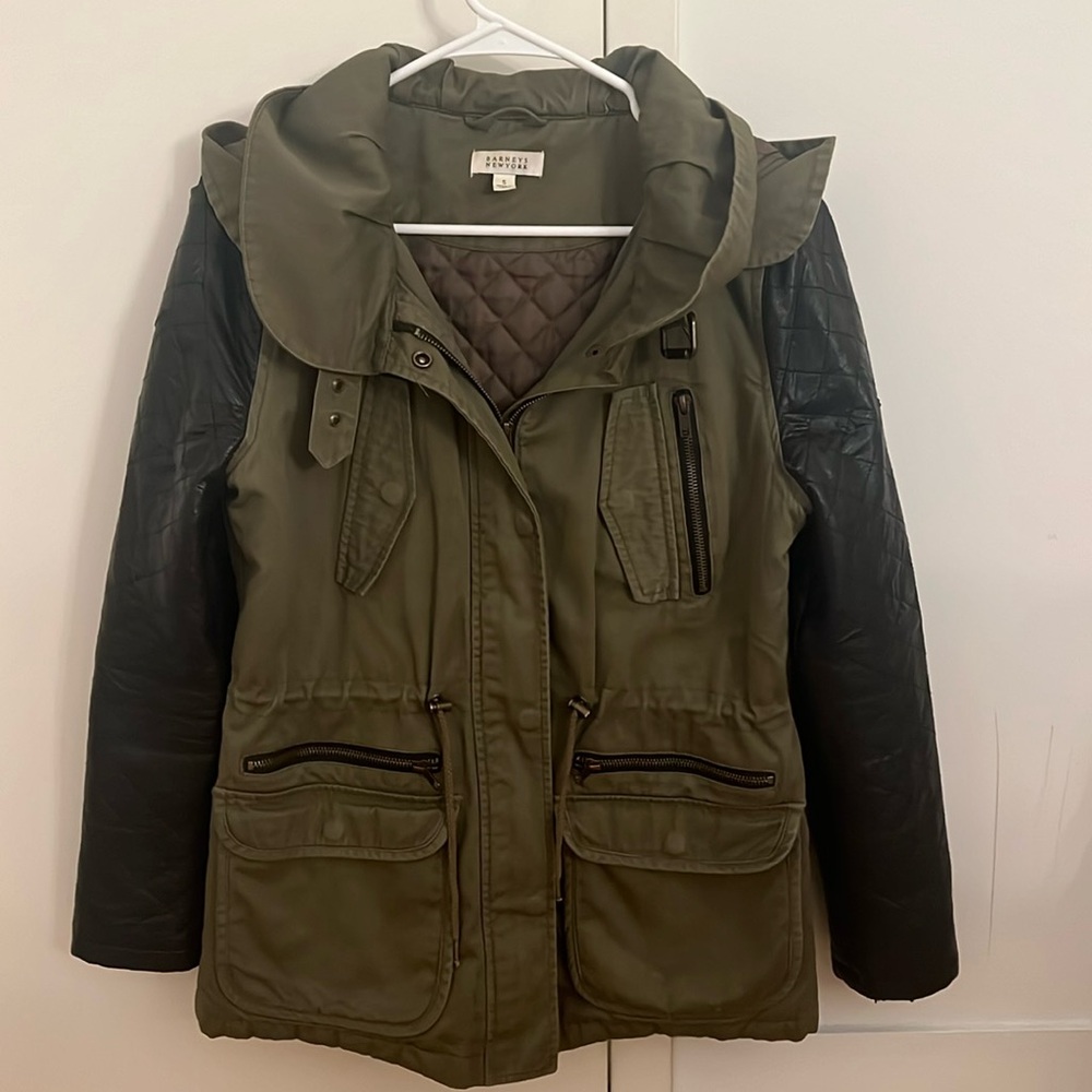 Barney’s New York - Cargo Jacket with fake leather sleeves (size small)